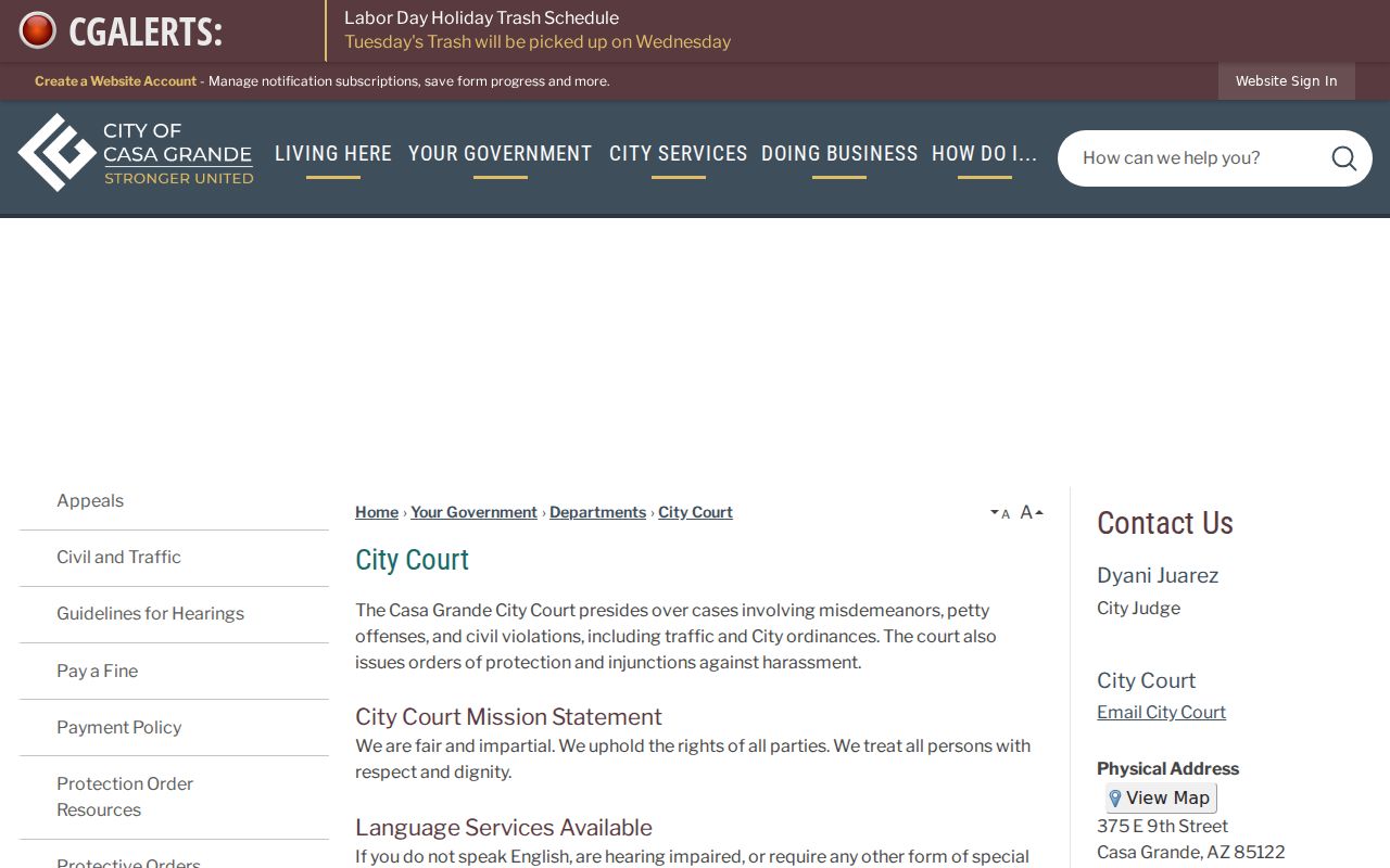 Casa Grande City Court warrant status route