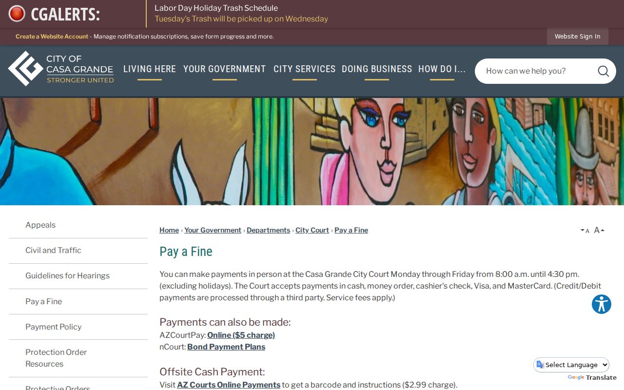 Casa Grande warrant payment and bond instructions