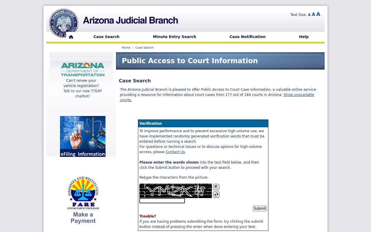 Pinal County warrant records route through Arizona Public Access case lookup